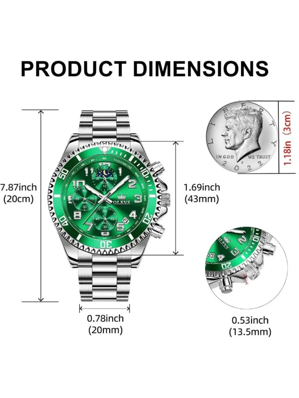 Luxury Men's Chronograph Watch - Stainless Steel, Waterproof, Luminous, Large